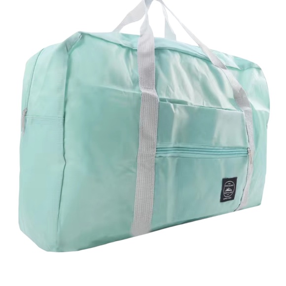 Lightweight Light Teal Foldable Weekend Tote Bag - Picture 2 of 5